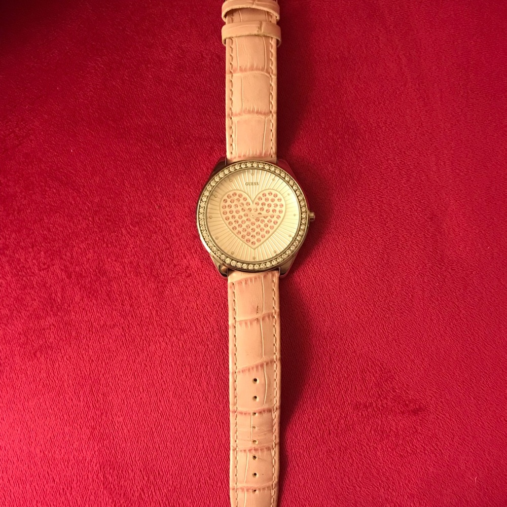 Pink Heart Rhinestone Guess Watch